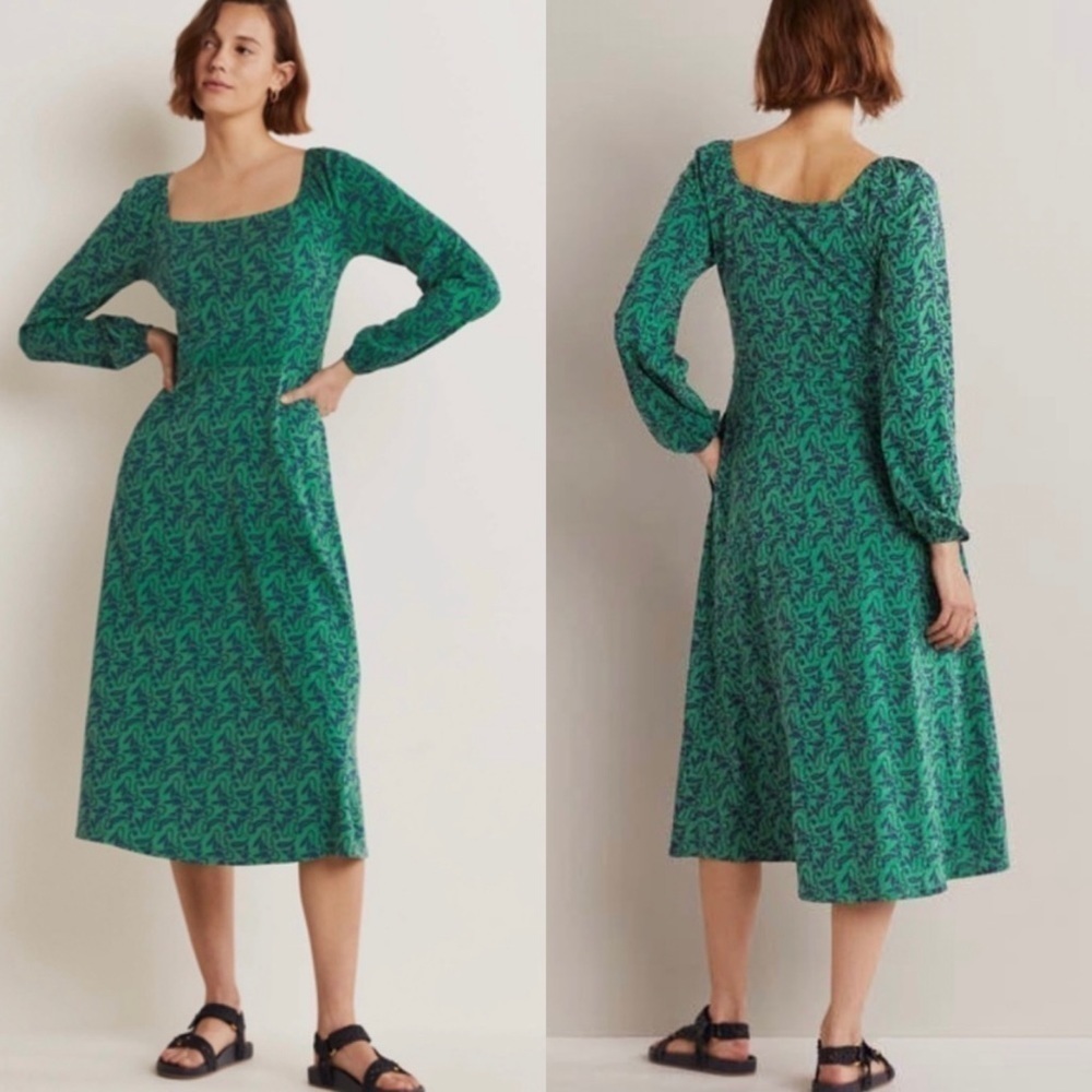 NWT Boden Long Sleeve Jersey Midi Dress in Shady Glade Paisley Meadow